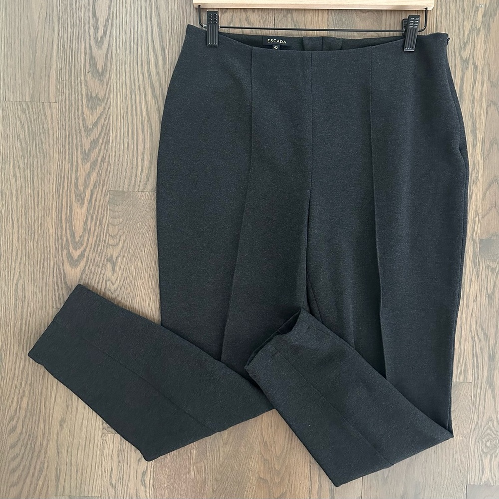 Escada High Waist Seamed Ponte Knit Riding Pant in Charcoal Grey Size 42 / Large